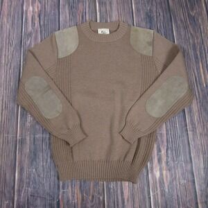 Antartex Sweater Mens S Brown Wool Suede Patch Ribbed‎ Knit Made in Scotland